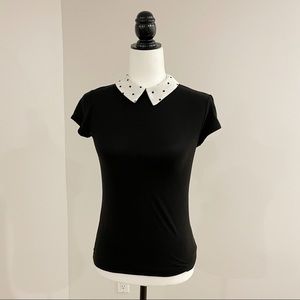 NWT Black t-shirt with polka dot Peter Pan collar - size XS